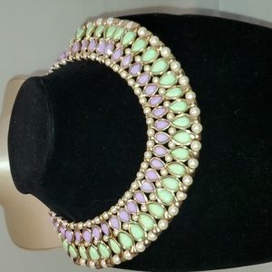 Statement Large Beaded Pearl Gold lavender light green Collar Necklace Cleopatra